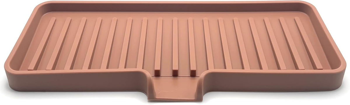 Happitasa Silicone Soap Dish Tray and Sponge Holder with Drain Chute | Bathroom and Kitchen Sink Organizer Caddy (Mocha, 9"x3.5", 5.6 Ounces)