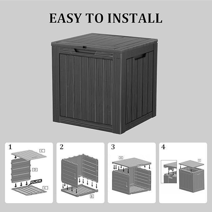 Outdoor Storage Deck Box Waterproof,50 Gallon Lockable Patio Package Delivery Bin as Seat, Resin Storage Container Bench for Furniture Cushions, Pool Accessories, Garden Tools, Black