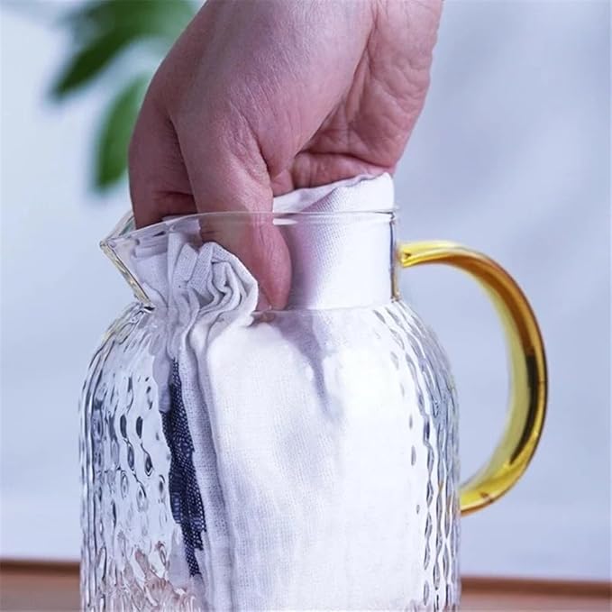 GRFIT Glass Water Pitcher with Filter Lid and Spout Pourer Heat Resistant Glass Pitcher for Hot and Cold Drinks Tea Bottle Ice Cream Homemade Water Jug (1.8L)