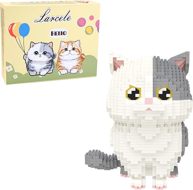 Larcele Micro Building Blocks Set, DIY Mini Building Toy Bricks for Age Over 12 Years, 1412 Pieces KLJM-05 (Munchkin Cat-Grey)