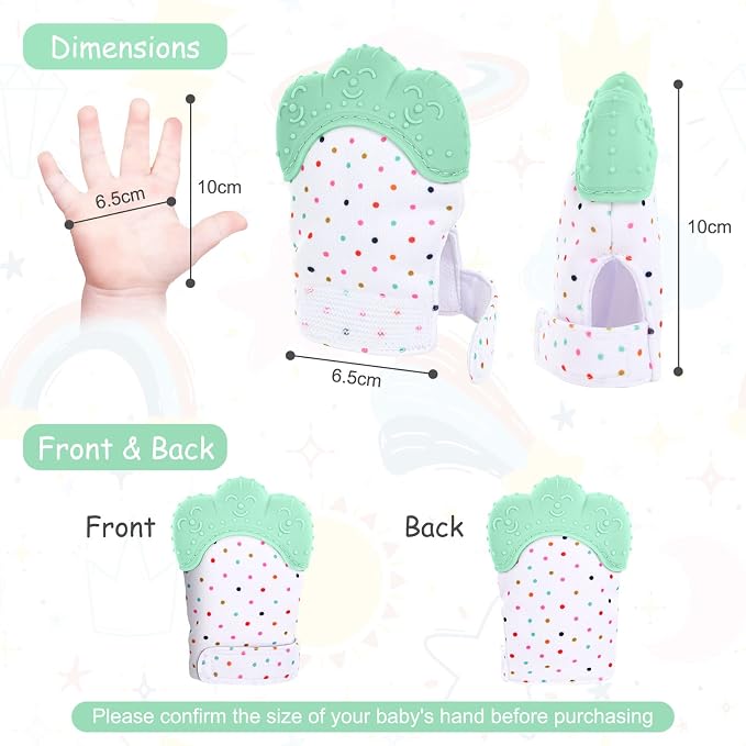 2Pack Silicone Teething Mitt, Soothing Infant Teething Mitten Pain Relief, Prevent Scratches Glove, Safe Silicone Teething Toys for 0-12 Months