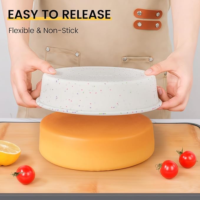 Vinino 10 Inch Silicone Round Cake Pan with Metal Reinforced Frame Set of 2, Nonstick Silicone Springform Pan for Baking Suitable for Making Layers, Cheese & Chocolate Cakes