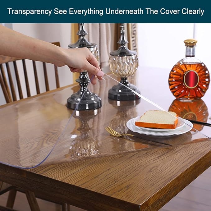 Multi Size Small PVC Glass Desk Laptop Cover Protector Mat Plastic Table Carpet Cloths Easy Clean Gaming Desk Topper Makeup Table Furniture Surface Protector 14x32 in Wipeable Waterproof Scrach Proof