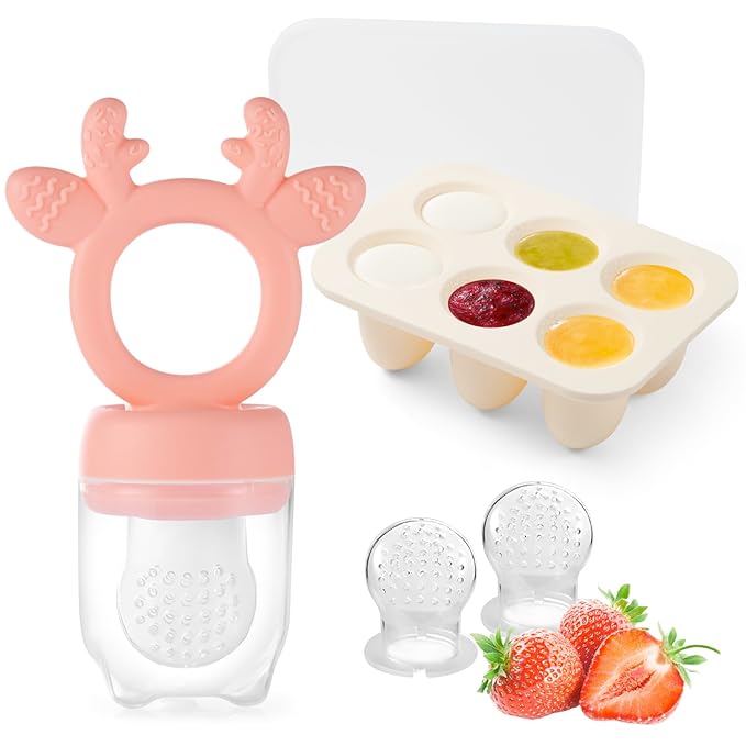Baby Fruit Food Feeder with Breastmilk Popsicle Molds,Teething Toys Silicone Teethers for Babies 3-12 Months for Baby Feeding Gift