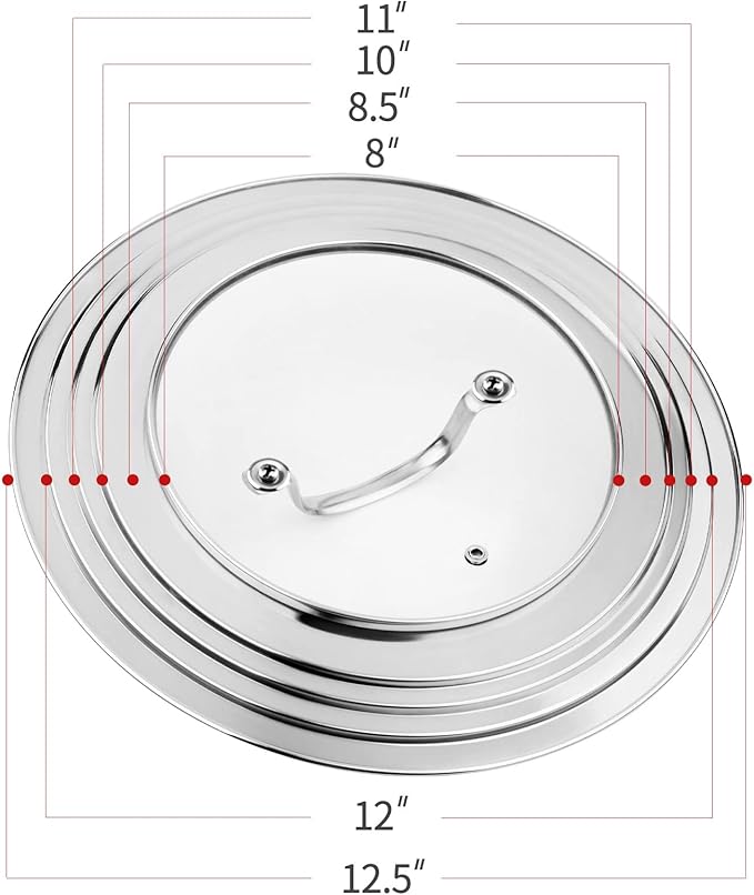 Stainless Steel Universal Lid for Pots, Pans and Skillets-Fits 7" to 12" Replacement Frying Pan Cover and Cast Iron Skillet Lid