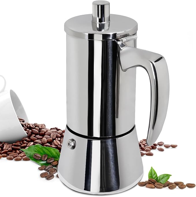 2 Cup Thickened Moka Pot 304 Stainless Steel 100ml Italian Espresso Coffee Maker Stovetop CoffeeMakers Mocha Pot Percolator for Induction Stove Classic Cafe Makers Portable for Easy Brewing