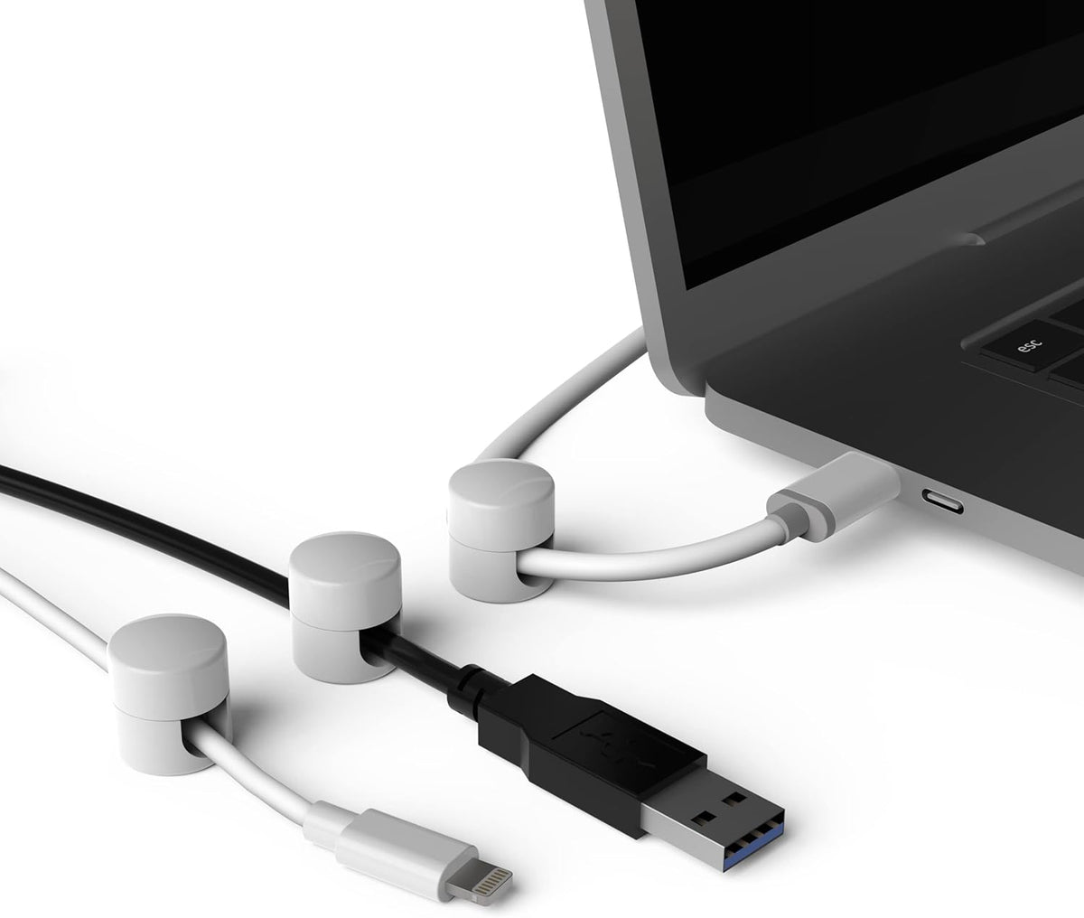 Cable Anchors for Desk Organization White | Premium Aluminum Cord Organizers | Charger + Cable Management Clips for Home & Office | Stylish, Sturdy, & Functional | (3 Pack)