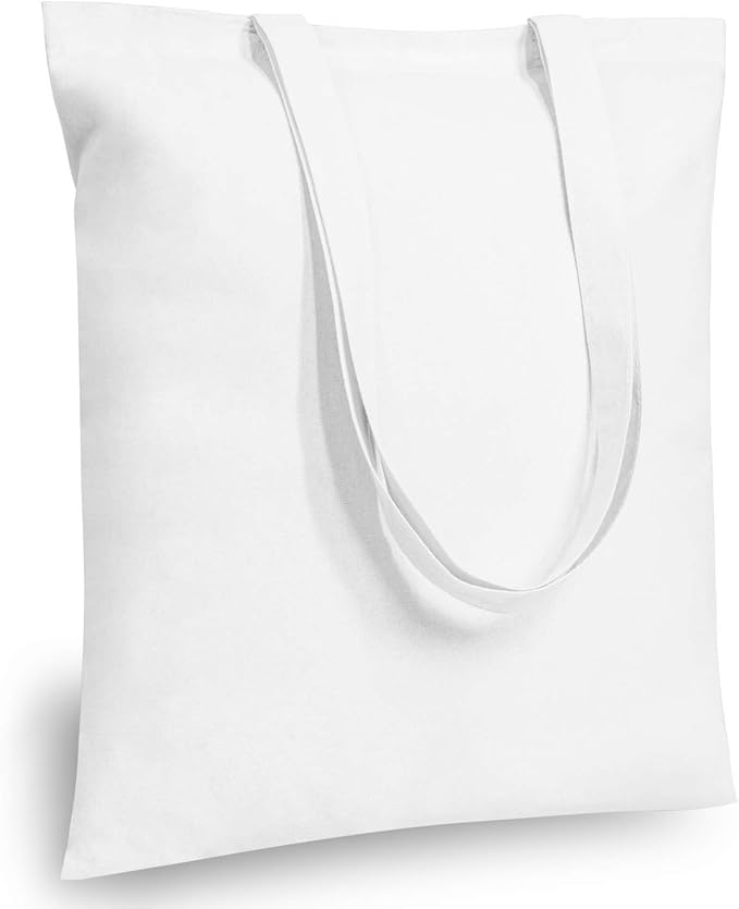 TOPDesign 5-Pack Economical 16"x15" White Cotton Tote Bag, Lightweight Medium Reusable Grocery Shopping Cloth Bags, Suitable for DIY, Advertising, Promotion, Gift, Activity