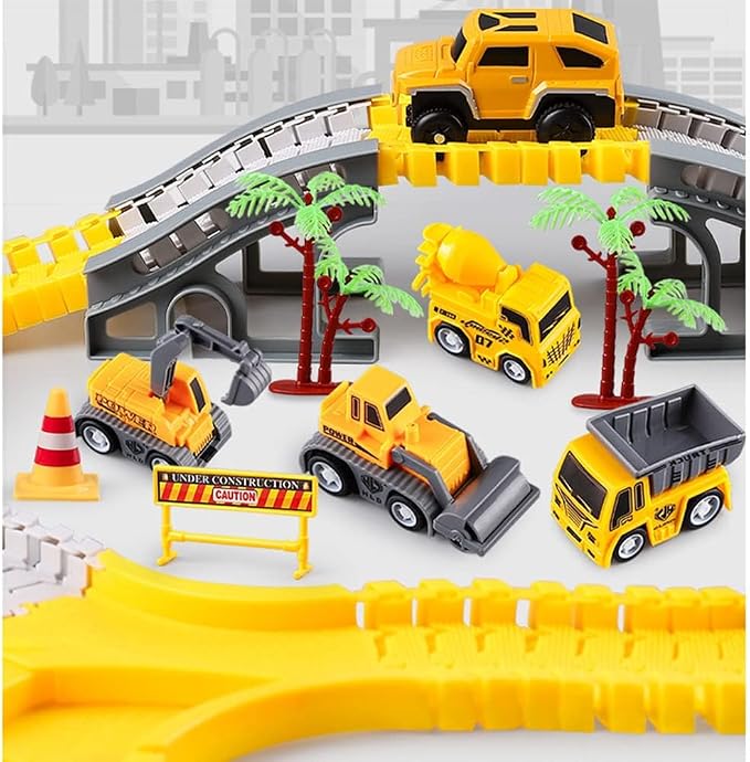 234 Pcs Engineering Rail Car,Construction Race Tracks for Kids Toys, 2 Electric Toy Cars,3 Construction Cars, DIY Collage Flexible Track Toys Set, Kids Gifts for 3-8 Year Old Boys and Girls Toy