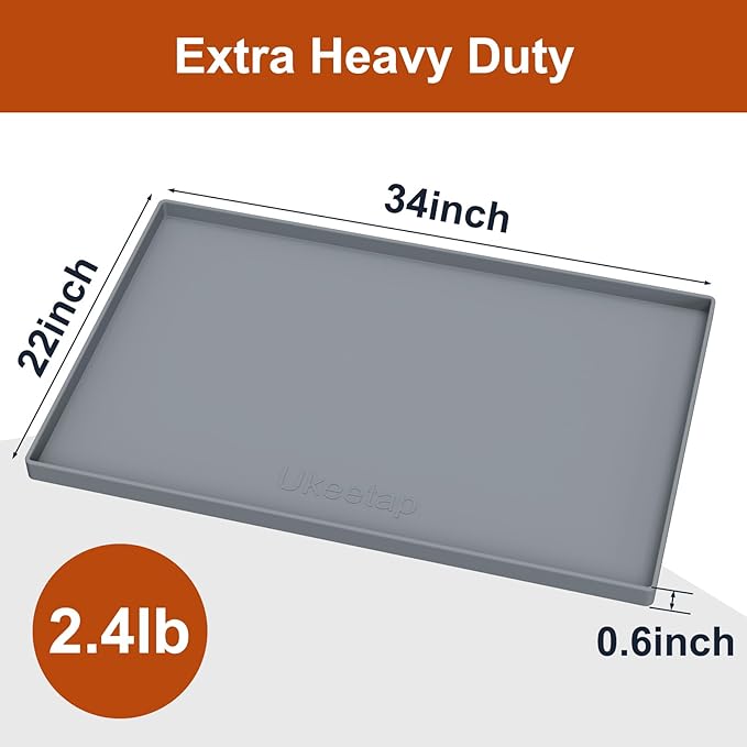 Extra Thick Silicone Mat Waterproof with Raised Edge 34" x 22", Under Sink Mat for Kitchen & Bathroom, Kitchen Cabinet Liner, Multi-Purpose for Storage & Protection, Gray