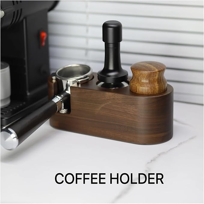 Walnut Wood Coffee Filter Holder, Espresso Tamper Mat Stand, Coffee Maker Support Base Rack, Barista Accessories(Black)