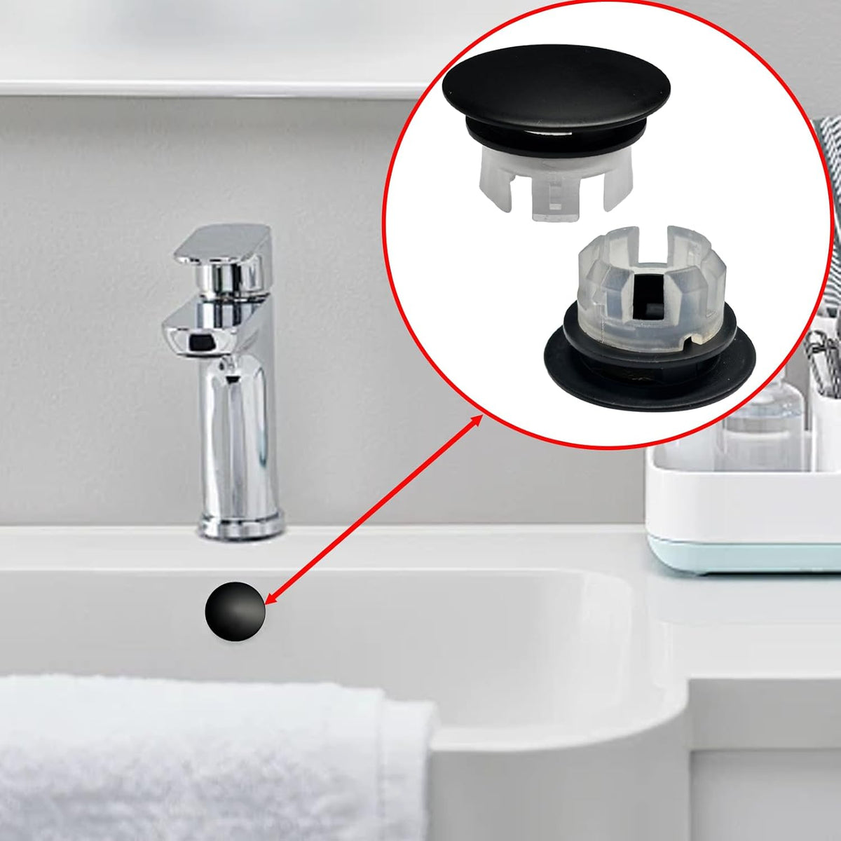 2 Pack Sink Basin Overflow Trim Ring,Solid Brass Bathroom Sink Trim Overfollow Cover,Bathroom Kitchen Sink Trim Overflow Cover Insert in Hole Round Caps(Black)