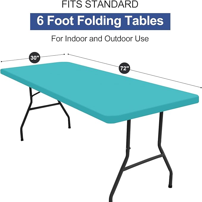 homing Rectangle Table Cloth Cover, Waterproof Polyester Elastic Fitted Tablecloth, Fits for 6 Foot Folding Tables, Washable Table Protector for Picnic, Camping, Outdoor (Turquoise, 30" x 72")