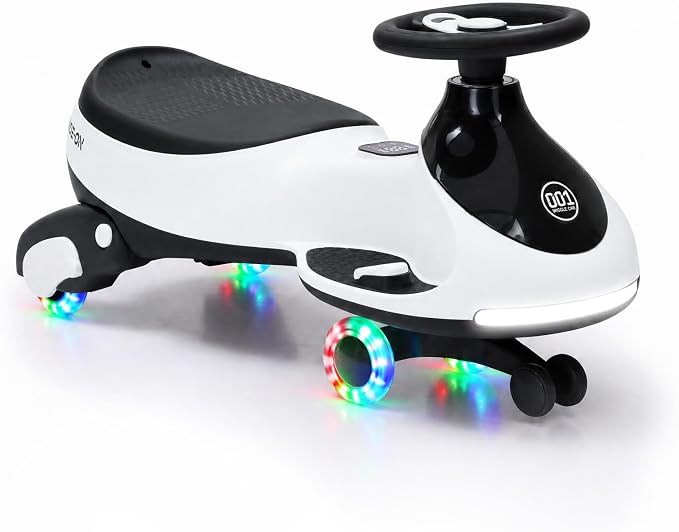 Garvee 12V Electric Wiggle Car for Kids, 2 in 1 Swing Car with Pedal, Anti-Rollover, Max Load 130Lbs,Flashing Wheels, Music,Rechargeable Battery Ride on Toy Indoor Outdoor for Toddlers, White