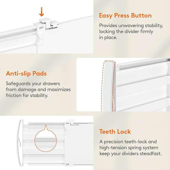 Lifewit 5" Tall 5 Pack Drawer Dividers, 30-47cm/11.5-18.5" Expandable Drawer Divider for Clothes, Adjustable Dresser Drawer Organizers, Drawers Separators for Dresser/Bathroom/Closet/Kitchen White