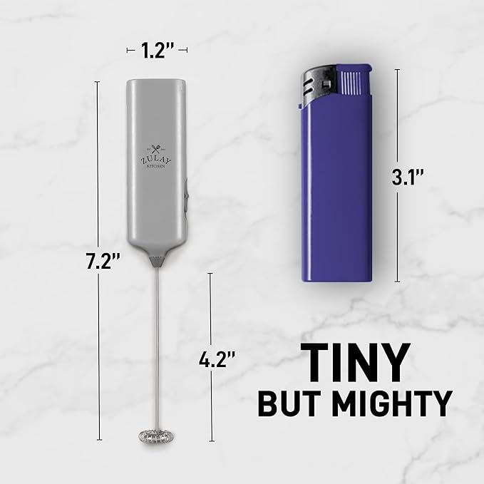 Mini & Mighty Milk Frother Wand – Powerful Handheld Coffee Frother, Battery Operated Drink Mixer – Compact Pocket Size – Detachable Whisk for Latte, Cappuccino, Matcha, Hot Chocolate – Silver