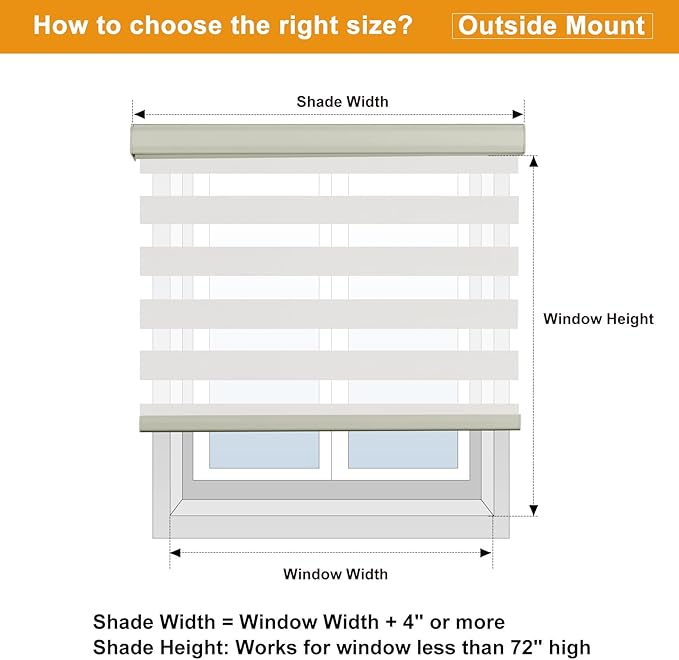 Persilux Cordless Zebra Blinds for Windows Free-Stop Roller Windows Shades (72" W X 72" H, Cream) Dual Layer Light Control for Day and Night, Light Filtering Sheer Shades for Home, Easy to Install