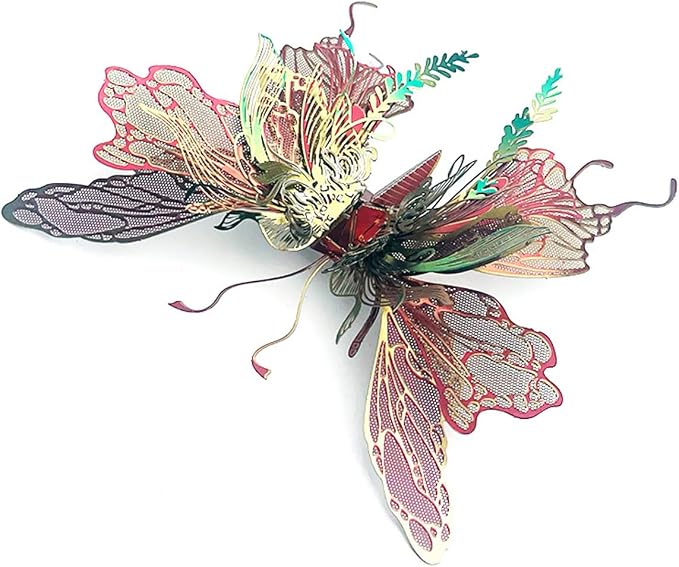 3D Metal Butterfly Puzzle for Adults, 50PCS Steampunk Mechanical Insect Model Kit, No Glue Snap-Fit Assembly, Iridescent Wing Design, Desktop Sculpture