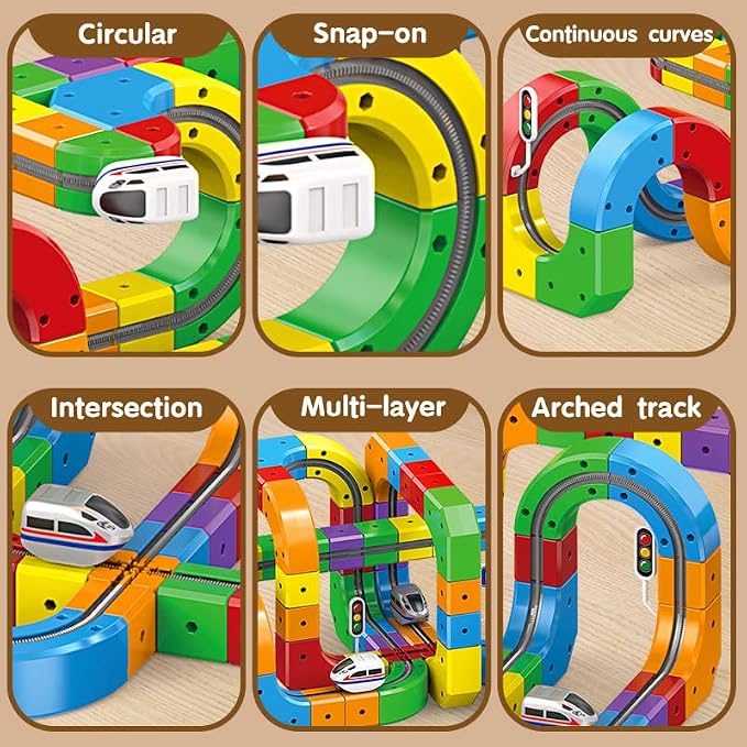 Electric Train Set Flexible Race Track Toys for 3 4 5 6 7 8 Years Old Boys and Girls, Building Toy Train Track Gravity-Defying 3D Embedded Layouts & Motorized Car, STEM Gift(Master Set(173 Piece))