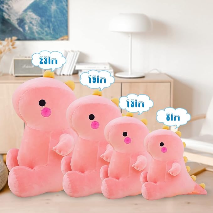 DUANMUL Cute Dinosaur Plush Toys, Fat Dinosaur Stuffed Animals Toys Dolls, Dinosaur Plush Toy Soft Stuffed Animal Dino Plushies Doll Cute Birthday Gifts for Kids Girls Boys (Pink,23in)