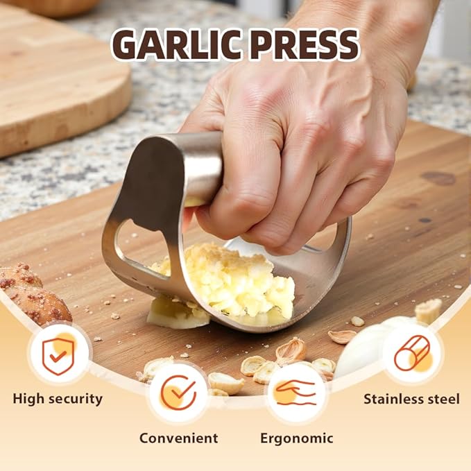 Stainless Steel Garlic Press Rocker, Ergonomic Garlic Crusher Tool for Effortless Mincing, Kitchen Gadget for Home Cooking and Chefs (2 PACKS)