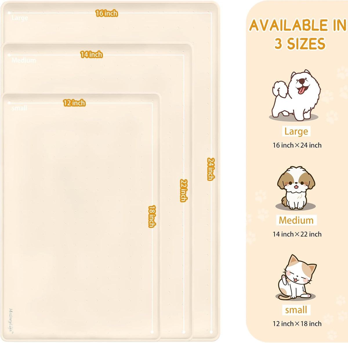 MateeyLife Silicone Cat & Dog Food Mat for Floors Waterproof, Anti-Slip Dog Bowl Mats for Food and Water, Pet Feeding Mats with Lip to Prevent Spills, Pet Placemat for Messy Drinkers to Protect Floors