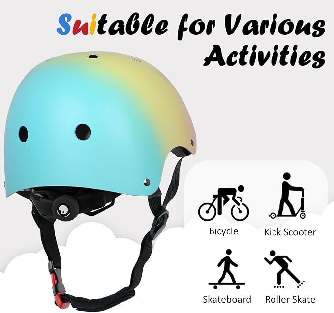 Kids Bike Helmet, Adjustable and Multi-Sport, from Toddler to Youth, 3 Sizes