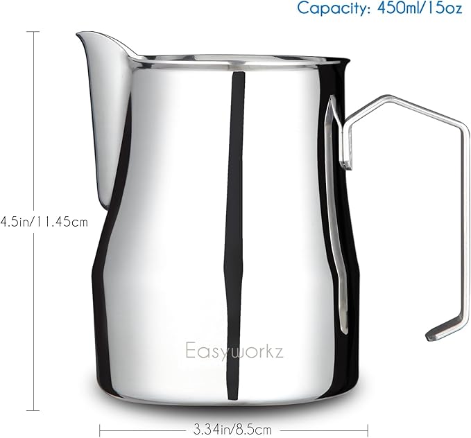 Easyworkz Espresso Steaming Pitcher Stainless Steel 15 oz Latte Art Cup, Bundled with Easyworkz Retro Stainless Steel Coffee Spoon with Black Walnut Handle,10g - Measuring Spoon (Rose Gold)