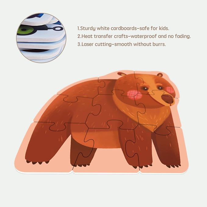 Toi 6 Packs Large Piece Toddler Jigsaw Puzzles for Kids Aged 3+, Animal Shaped Floor Puzzles for Beginner, Preschool Learning Game for Boys Girls, Animal Paradise