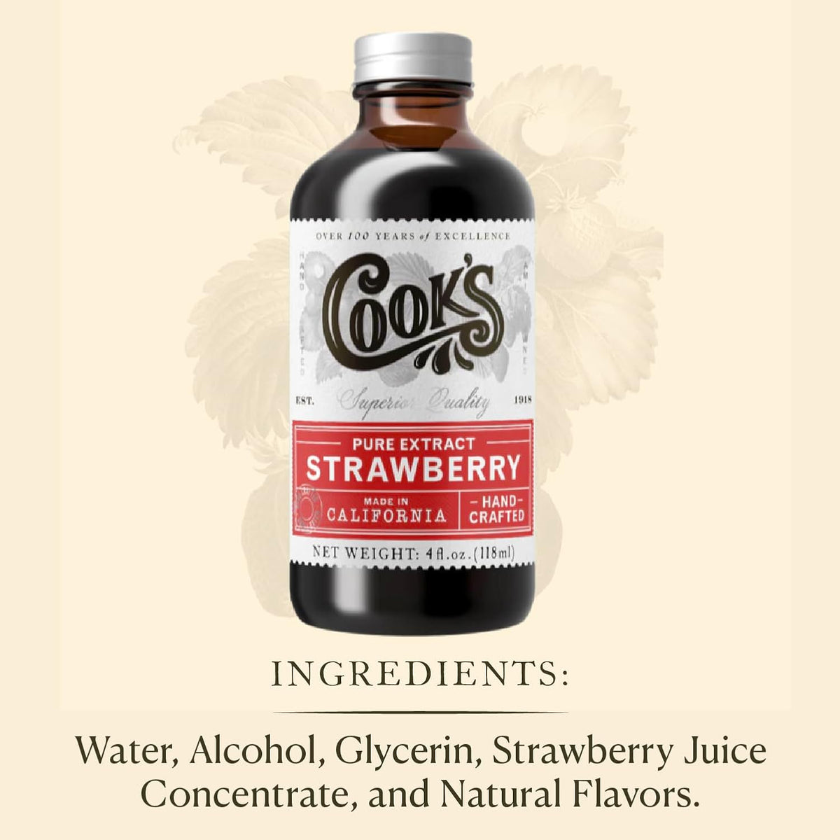 Cook's, Strawberry Extract for Baking, Preserves, Syrup, Cookies, Cakes, 32 oz