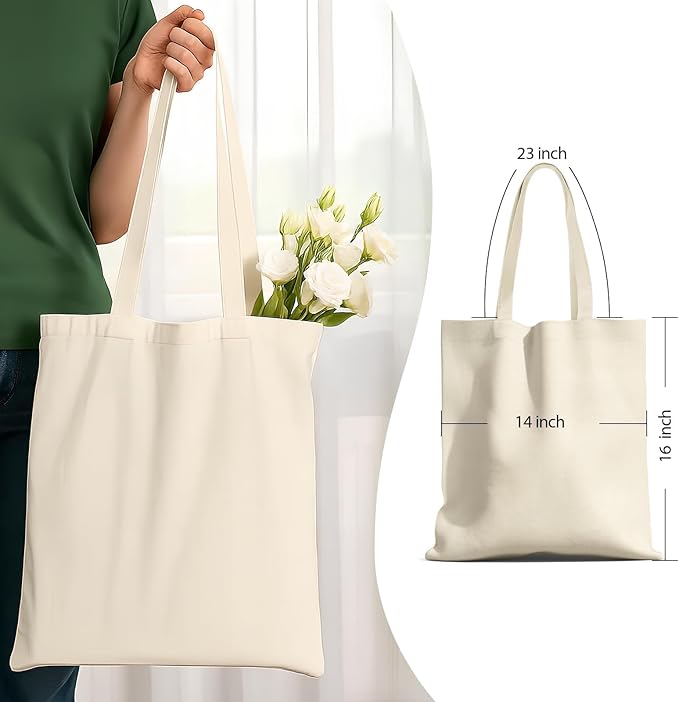 MOLOVA 1-Pack to 6-Pack Available Standard 14"x15" Premium Canvas Tote Bags,Load 55lbs,Reusable bag made of 6oz of natural canvas with Handles for Gift-Giving,Work,DIY Projects,Shopping(3 Pack)