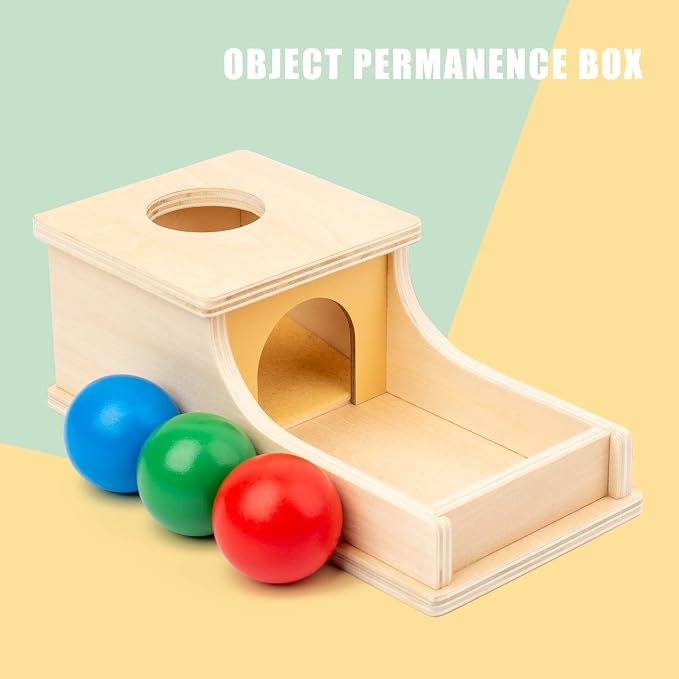 Busy edition Montessori Toys Object Permanence Box Soft Sound Wooden Baby Ball Drop Play for 6 Month 1 2 3 Year Old Toddlers Infant Early Age Toy (Red Green Blue)