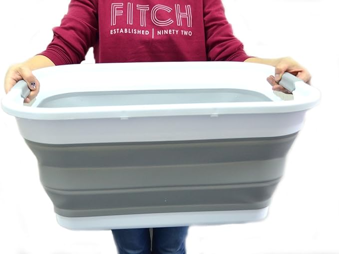 SAMMART 41L (10.8 gallon) Collapsible Plastic Laundry Basket-Foldable Pop Up Storage Container/Organizer-Portable Washing Tub-Space Saving Hamper, Water capacity: 32L (8.4 gallon) (Rectangular, Grey)