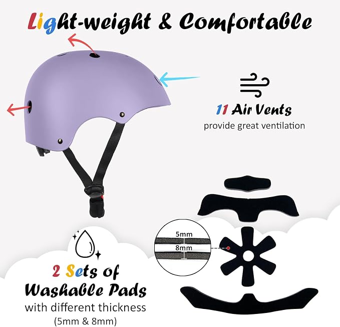 Kids Bike Helmet, Adjustable and Multi-Sport, from Toddler to Youth, 3 Sizes