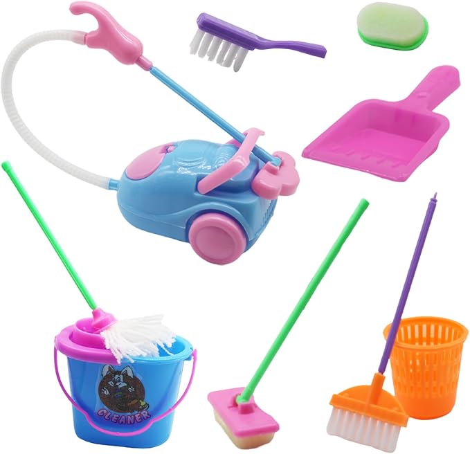 Doll House Accessories and Furniture Set, Miniature Bucket Doll Housework Cleaning Supplies Mini Dollhouse Accessories Dollhouse Furniture Decoration for 11.5 inch Doll (Doll House Cleaning)