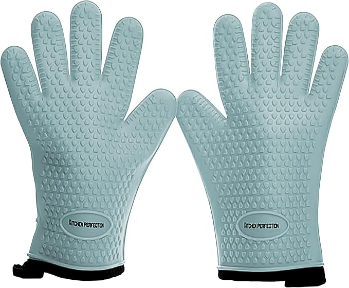 KITCHEN PERFECTION Silicone Smoker Oven Gloves -Extreme Heat Resistant BBQ Gloves -Handle Hot Food Right on Your Smoker Grill Fryer & Pit | Waterproof Oven Mitts |Superior Value Set+3 Bonuses
