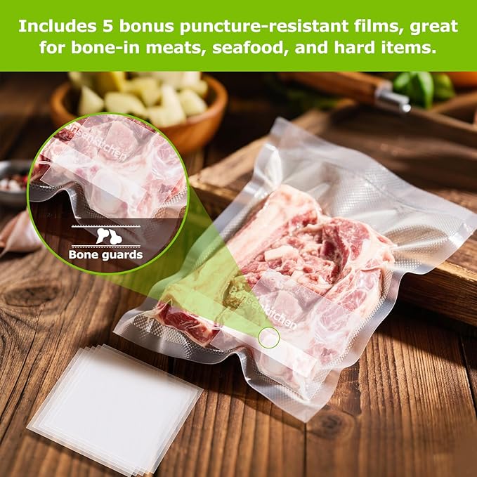 Bonsenkitchen Precut Vacuum Food Sealer Bags 100 Pint 6" x 10", BPA Free, Commercial Grade Textured Food Vacuum Sealer Bag, Thick Embossed Bags for Food Storage and Sous Vide Cooking VB3204