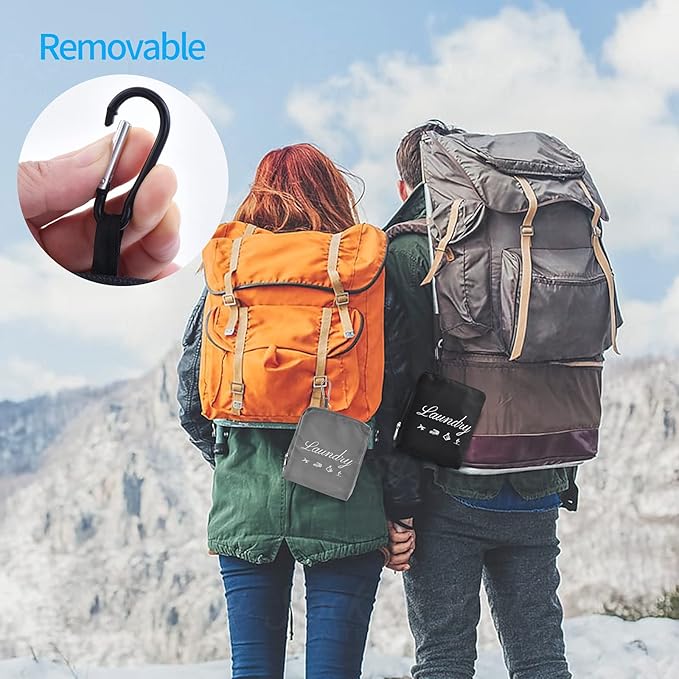 2 Pcs Travel Laundry Bags, JHX Dirty Clothes Organizer【Upgraded】with Handles and Aluminum Carabiner, Collapsible Laundry Bag for Travel, Camp, Fitness, and Students（Grey） 24"L x 21"W