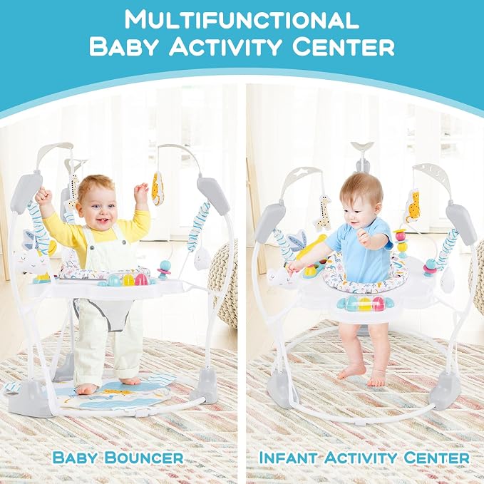 INFANS Baby Activity Center, 3 in 1 Play Center Jumpers and Bouncers with Music, Lights, Interactive Toys, 360°Rotating Seat, 3 Adjustable Heights, Exersaucer Learning Toys for Baby 6-12 Months (Blue)