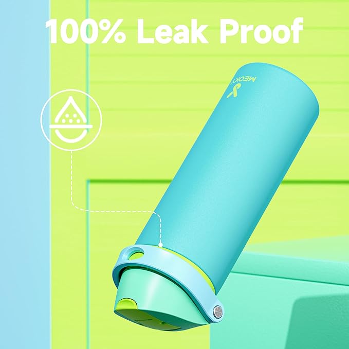 24 oz Insulated Water Bottle for Men: Meoky Stainless Steel Water Bottle with 2-in-1 Straw and Spout Lid - Leak Proof, Cold for 24 Hours, Fits in Car Cup Holder, BPA-Free for Sports Travel, Teal