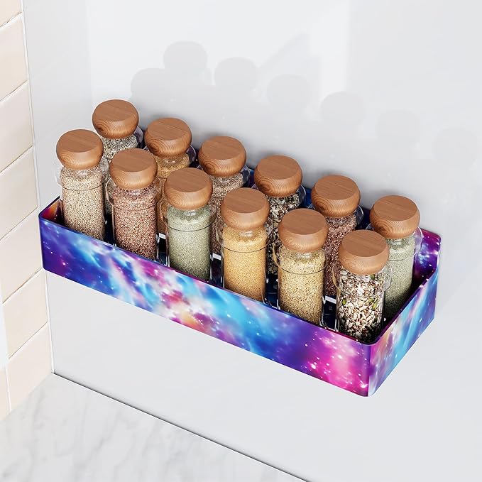 Magnetic Spice Rack for Refrigerator, Kitchen Organizer and Storage Shelf, Starry Sky(4 Pack)