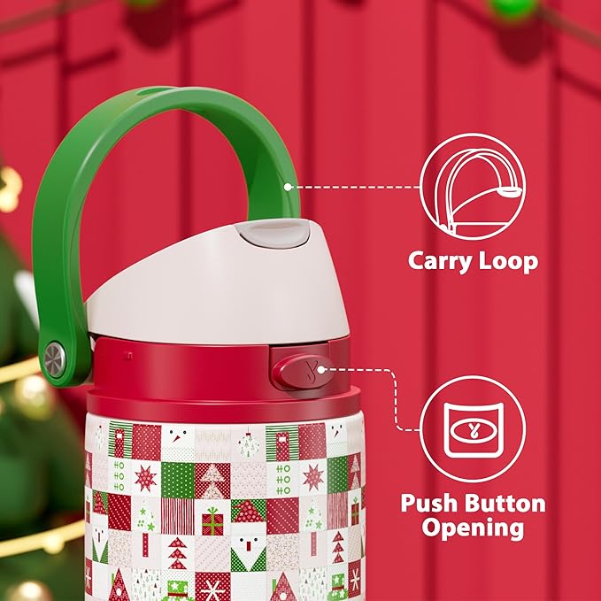 24 oz Insulated Water Bottle for Christmas: Meoky Stainless Steel Xmas Water Bottle with 2-in-1 Straw and Spout Lid - Leak Proof, Fits in Car Cup Holder, Christmas Gifts for Women Men, Santa Wishes