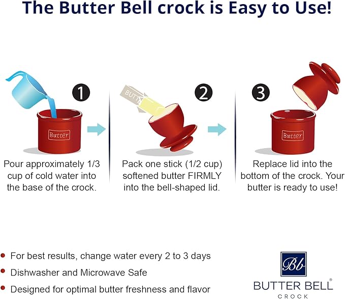 Butter Bell - The Original Butter Bell Crock by L. Tremain, a Countertop French Ceramic Butter Dish Keeper for Spreadable Butter, French Ceramic Butter Dish Keeper, Specialty (Ivory Matte)