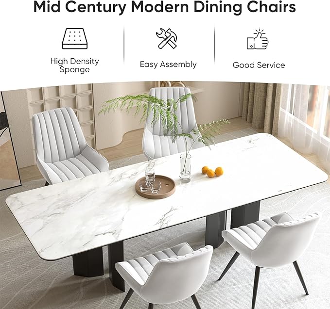 Nalupatio Modern Dining Chairs Set of 4, Comfy Dining Room Chairs with Thick Cushions, Upholstered Fabric Kitchen Side Chairs with Metal Legs, White