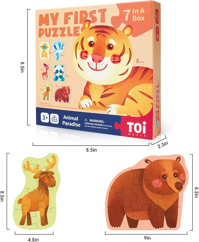 Toi 6 Packs Large Piece Toddler Jigsaw Puzzles for Kids Aged 3+, Animal Shaped Floor Puzzles for Beginner, Preschool Learning Game for Boys Girls, Animal Paradise