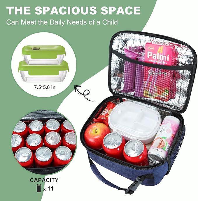 Kids Lunch Box for Boys Girls Lunch Bag Insulated Durable Lunchbox Children Lunch Tote Bag for School Dark Blue
