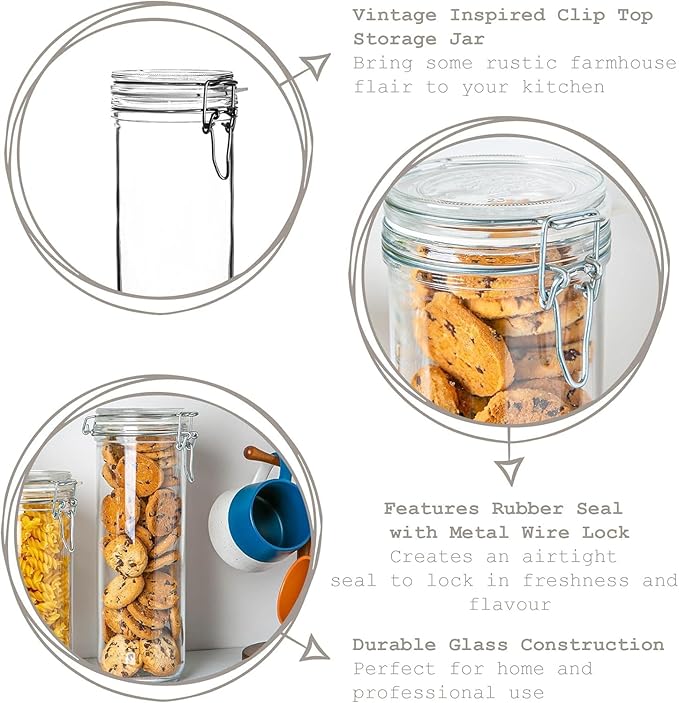 Bormioli Rocco Fido Cylinder 25.25 oz Airtight Glass Jar (Set of 2) - BPA-Free, Dishwasher & Microwave Safe - Clear Canister Ideal for Food Storage, Canning, Fermentation, Home Kitchen Organization