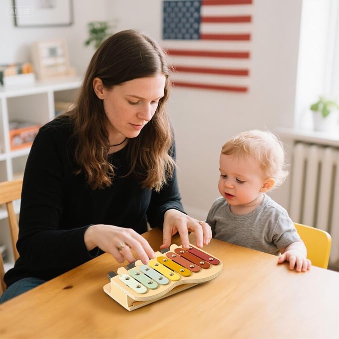 IEATFO 2-in-1 Piano Xylophone Wooden Musical Toy for Toddlers 1-3, Educational Musical Learning Instruments with 8 Colorful Keys, 5 Classic Song Sheets, Montessori Sensory Music Set for Girls Boys