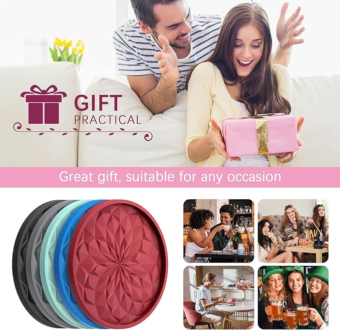 ME.FAN Silicone Coasters with Holder,[6 Pack] Drinking Coasters - Cup Mat for Hot or Cold Drinks, Thickened, Non-Slip, Non-stick,Deep Tray Desert Sage