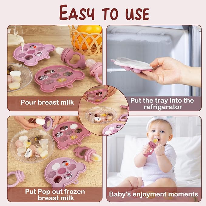 Baby Breastmilk Popsicle Molds & Baby Fruit Feeder (6 Pack), WAJIAYON Infant Food Freezer Tray Storage Containers, Silicone Teething Pacifier Feeder and Teether for Babies